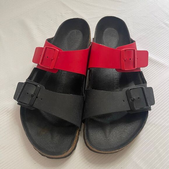 Birkenstock Arizona Split Red/Black Birko-Flor Sandals Size 41 Ladies 10 Mens 8 - Picture 1 of 7